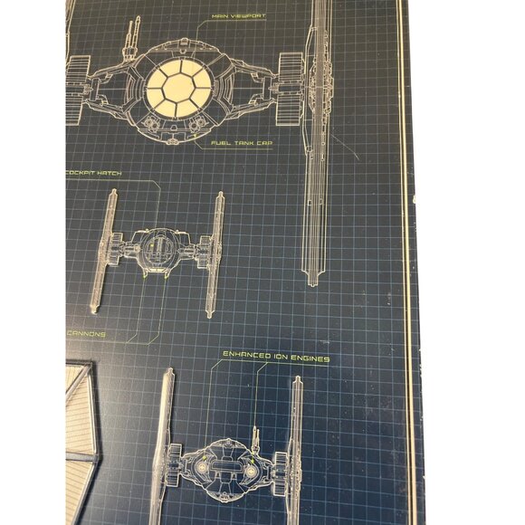 Star Wars TIE Fighter Special Forces Blueprint Design Metal Sign 19" x 11.5" - Picture 3 of 5